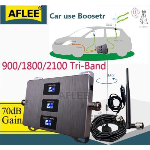 Car Use!! 4g Cellular Amplifier 900 1800 2100 Tri-Band Cell Phone Signal Repeater GSM repeater DCS WCDMA 2G 3G 4G Signal Booster