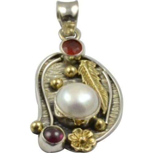 Lovegem Nature Pearl & Rubellite Pendant 925 Sterling Silver, 43 mm, MHBAP4905
