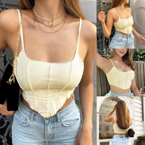 Hot kf-Summer Sexy Camisoles Women Crop Top Sleeveless Shirt Sexy Slim Lady Bralette Padded Tops Strap Skinny Vest Camisole