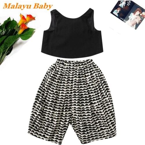 Malayu Baby Girls Fashion Clothing Sets 2021 Summer Kids Baby Backless Bow Vest And Print Pants 2Pcs Outfit Korean Children Suit