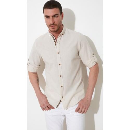 Trendyol Male Button Collar Epaulets Slim Fit Long-Sleeve Shirt TMNSS20GO0189