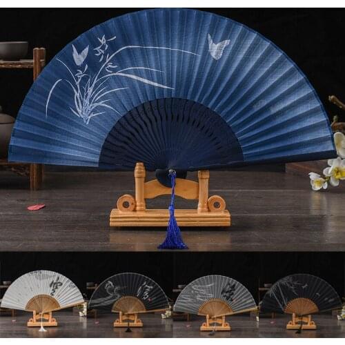 Folding Fan Chinese Style Dance Hand Held Bamboo Fans Party Decoration New Year Clothes Decor Linen Materials For Man