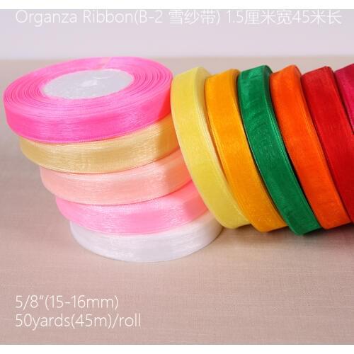 Cheap Organza Ribbon 5/8" (15mm) 50Yards/Roll For Decorative Gift Packing Wedding Crafts Christmas Gift Wrap Handmade DIY