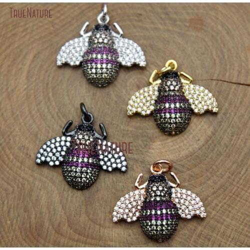 Wholesale Jewelry Accessory Full Colors Micro Paved Zircon Charm Gold Silver Finish Bee Insect Pendant In 19*23 PM9251