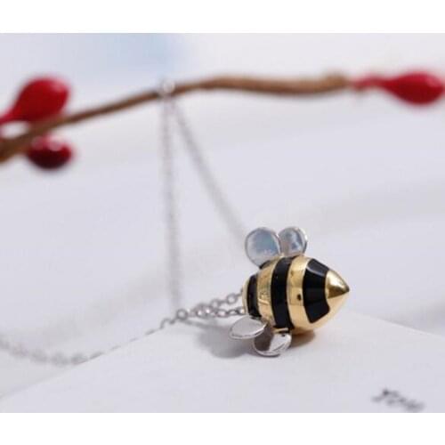 Adopt a Bee Necklace Silver Flying Animal Pendant Cute Jewelry Gift for Women EA