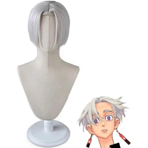 Anime Tokyo Revengers Izana Kurokawa Cosplay Wig Silver White Short Synthetic Hair Pelucas Halloween Party Wigs + Wig Cap
