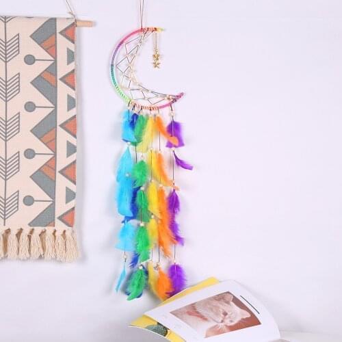Hand Woven Colorful Crescent Dream Catcher Indians Nursery Decor Ornament Decoration for Room Home Hanging Craft Dreamcatcher