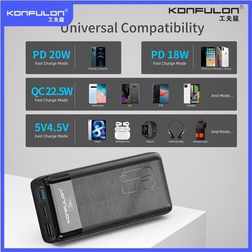 QC22.5 W Power Bank 50000mAh PD 20W LED Powerbank 50000 mAh 5A Fast Charging External Battery Charger For iPhone Vivo Samsung