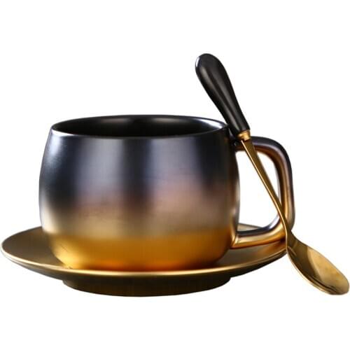 Luxury Matte Black Gold Ceramic Coffee Cup And Saucer English Afternoon Tea Set Noble Espresso Creative Gift 280Ml