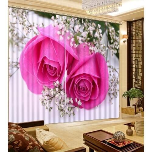 Pink curtains Flowers print Chinese Customized 3D Blackout Curtains Living Room Bedroom Hotel Window