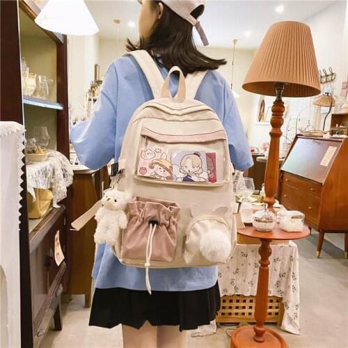 2021 New Sale Pink Fashion Female Backpack 3d Cartoon Bunny Anime School Bag Teenage College Girls Solid Drawstring BookBag