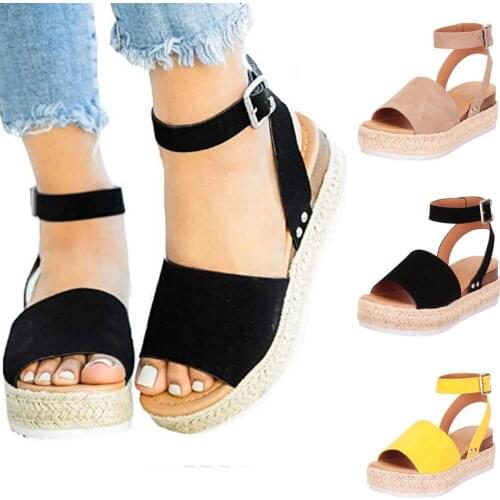 TELOTUNY women sandals Ladies Summer Casual Rubber hemp Sole Wedge Buckle Ankle Strap Open Toe Rome Sandals women sandals 2020