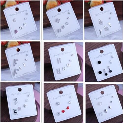 3 Pairs Earrings Mixed StyleNeedle Snow Elk Peach Heart Geometric Animal Studs for Girls Jewelry