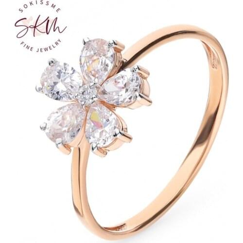 SKM Vintage brand rings for women 14k rose gold Vintage designer Engagement rings designer Promise Luxury Fine Jewelry