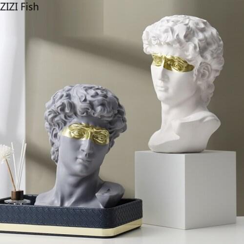 Creative Golden Eye Mask David Sculpture Imitation Plaster Crafts Resin Figure Statue Figurine Table Top Living Room Decoration