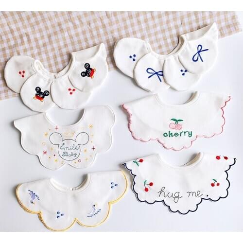 High Quality Newborn Baby Bib Cotton Embroidery Princess Bib Fake Collar Adjustable Baby Feeding Bib Infant Accessories