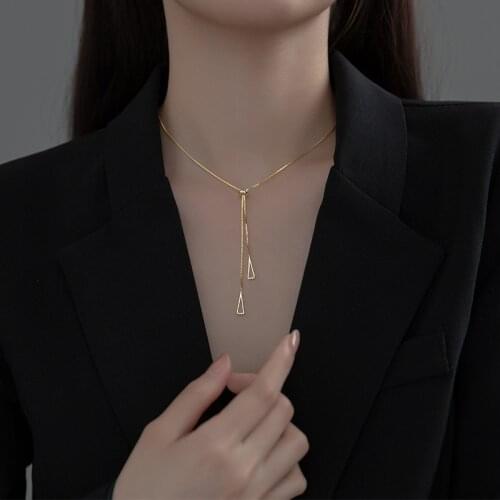 Enosola Solid 925 Sterling Silver Tassel Necklaces Simple Triangle Pedants Necklaces Collier 2021 New Female Fashion Girls Jewel