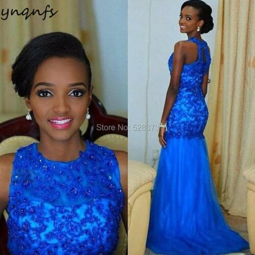 YNQNFS P6 Royal Blue Trumpet Africa Bridesmaid Dresses Prom vestido longo festa elegantes Ball Party Formal Gown