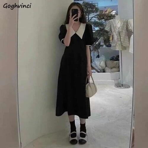 Short Sleeve Dress Women Vintage French Style Tender Students Lady Simple Leisure All-match Party Fashion Vestdios Female Cozy
