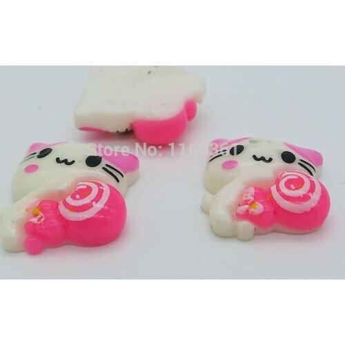 1pcs/lot resin flat back little Kitty cat with lollipop 17mm Scrapbook Embellishment DIY Phone Decoration C002-1