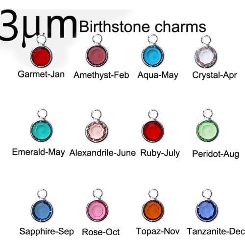 3UMeter 12pcs/lot Mixed Birthstone Charms 6mm Glass Crystal for Personalized Necklace(Jan-Dec. 1c of each month) Accessories