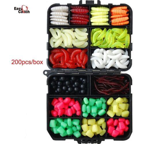 220PCS/Box Carp Fishing Tackle Box Artificial Plastic Fake Baits Sweetcorn Beads Worm Lures Imitation Baits