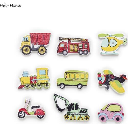 30pcs Land vehicle Cartoon Wooden buttons fit Sewing Scrapbooking Clothing Handmade Crafts Home Cloth Decor 20-30mm