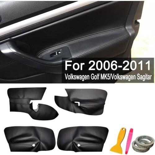 4Pcs/Set Black LHD 4 Doors Armrest Panel Leather Cover Inner Trim for Jetta Golf MK5 2005-2010 with Tools