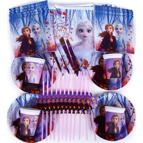 40pcs/lotAnna and Elsa Birthday Event Party Decoration Cups Plates Baby Shower Disposable Tableware Supplies