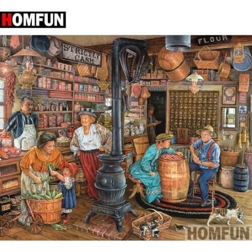 HOMFUN Full Square/Round Drill 5D DIY Diamond Painting "Supermarket" Embroidery Cross Stitch 5D Home Decor Gift A00723
