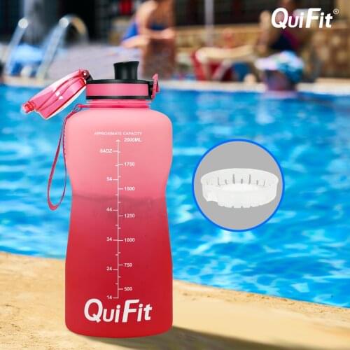 QuiFit 2L 1.3L 450ml Half Gallon Tritan Sports Water Bottle with Locking Flip-Flop Lid Fruit Infuser Net Clear Drinking Bottles