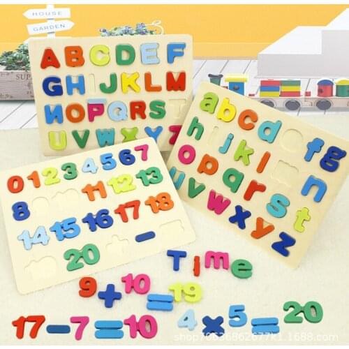 Children Montessori Educational Wooden Jigsaw Puzzle Toy Hand Grab Board Set Geometric Shape Colour Numbers Alphabet Puzzle Toys