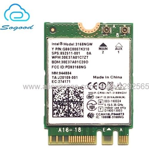 Dual band Wireless Wlan For Intel 3168 AC 3168NGW NGFF 802.11ac Wifi Bluetooth 4.0 Card 2.4G/5Ghz Network Wi-Fi card 852511-001