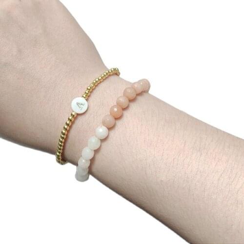 Gold-color Rice Beads Elastic Bracelet Retractable Charm Arm Accessories Custom Shell Letters Personalized Gift Heren Armbanden