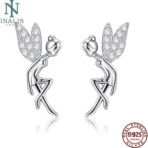 INALIS 925 Sterling Silver Earrings For Women Cute Fairy Tale Little Angel Stud Earrings Simple Fashion Jewelry Hot Sale 2021