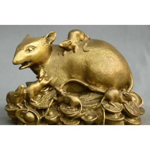 Chinese fengshui old bronze Fortune rat yuanbao mouse Nine rat fortune statue