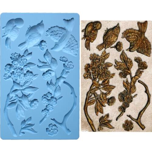 Flower & Bird, Aviary Silicone Mold Fondant Mould Cake Decorating Tools Chocolate Gumpaste Molds, Sugarcraft, Kitchen Gadget