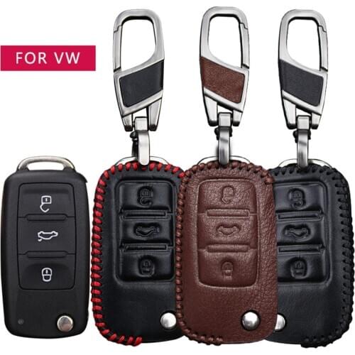Leather Car Key Case Cover For Volkswagen VW Tiguan Golf Caddy Scirocco Jetta 6 Polo Sharan Passat Amarok 2018 2019 Accessories