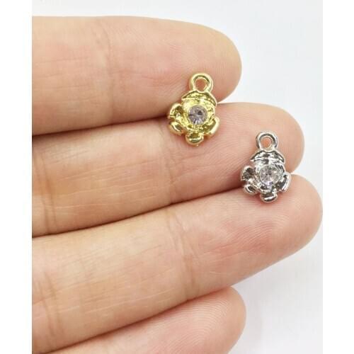 Eruifa 20pcs 8mm Pretty Flower Rose with Rhinestone Coin Zinc Alloy necklace,earring bracelet jewelry DIY handmade 2 colors