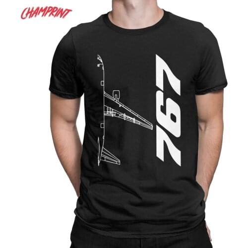 Men T-Shirt Boeing 767 Silhouette Top View Airplane Pilot Hipster Cotton Tees Short Sleeve T Shirts Round Neck Clothes Gift Idea