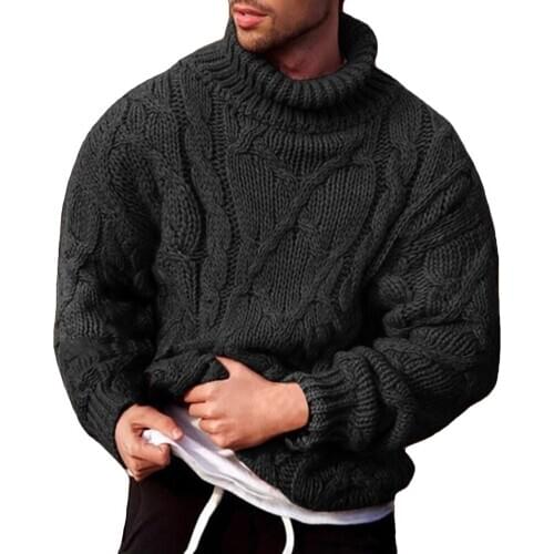 Cofekate Mens Sweaters Turtleneck Pullovers Casual Autumn Winter Warm Twist Knitted Male Solid Color Pullovers Knitted Sweater