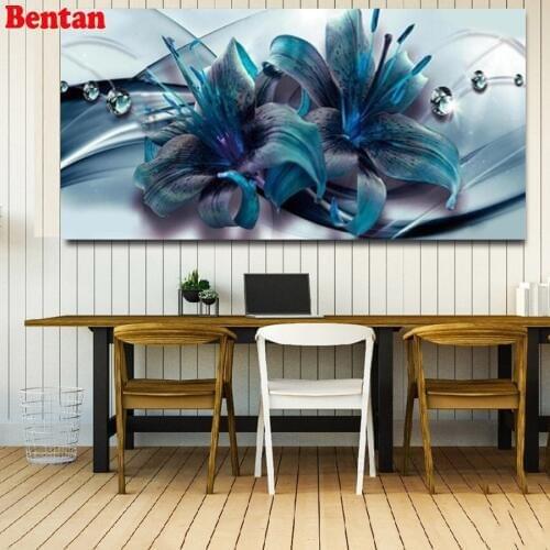 Blue lily diy diamond painting still life rhinestone mosaic cross stitch kits diamond embroidery flowers 5d full square round