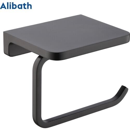 Bathroom Hardware Set Black Paper Mobile Phone Holder Space Aluminum Brass Roll Holder with Shelf Toilet Paper Box Wall Mount