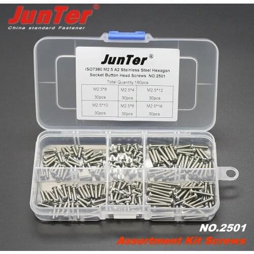 High-quality 180pcs M2.5 (2.5mm) A2 Stainless Steel ISO7380 Button Head Allen Bolts Hex Socket Screws Assortment Kit NO.2501
