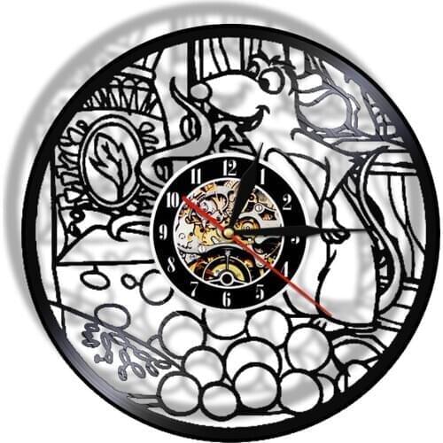 Ratatouille Vinyl Record Wall CLock Ratatouille READNFO Vintage 12" Black Hanging Kitchen Watch LED Lighting Night Lamp Decor