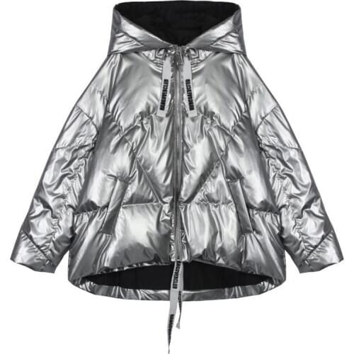 Winter Glossy Bright Down Parka womens Hooded Coat Zip jacket large size Loose Winter Warm Thick Parka Women Jacket