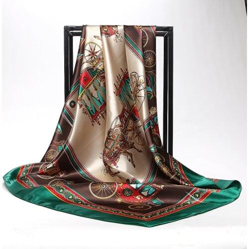 Silk Scarf Women Print Hair Neck Square Scarves Office Ladies Shawl Bandanna 90X90CM Muslim Hijab Handkerchief Muffler Foulard