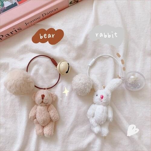 Plush Toy Keychain Girly Cute Pendant Plush Doll Key Chain Bunny Bear Doll With Bells Bag Phone Key Pendant Keychain chaveiro