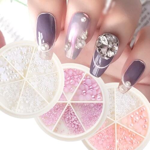 1Box Mix Sizes 1.5/2/2.5/3/4/5mm Half Round Pearls 3D Nail Beads Rhinestone Decoration DIY For Jewelry Making Nails Art Craft