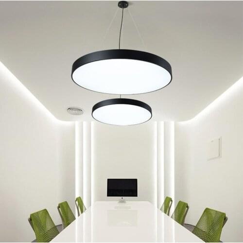 Simple Modern Decorative Black Round Led Chandelier Pendant Lamp For Studio Office Building Conference Room Dance Room Office